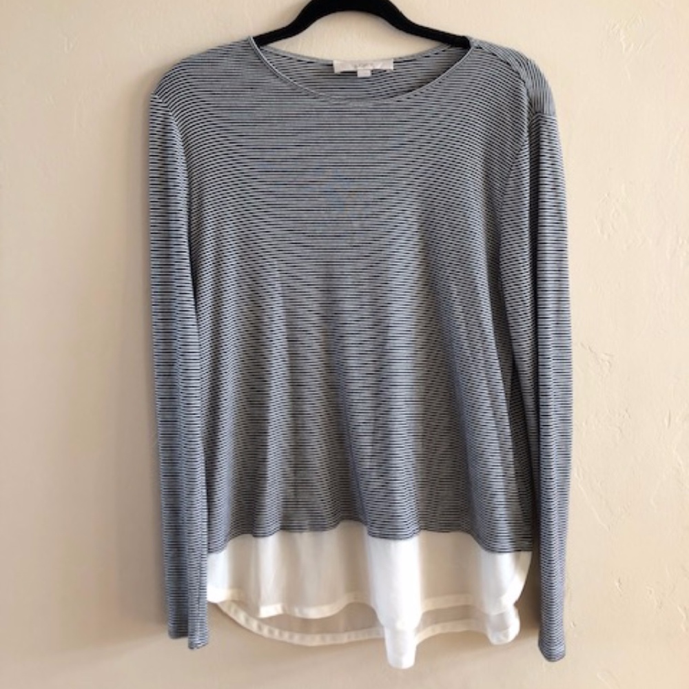 LOFT / Ann Taylor Black and White Stripe Knit Tu